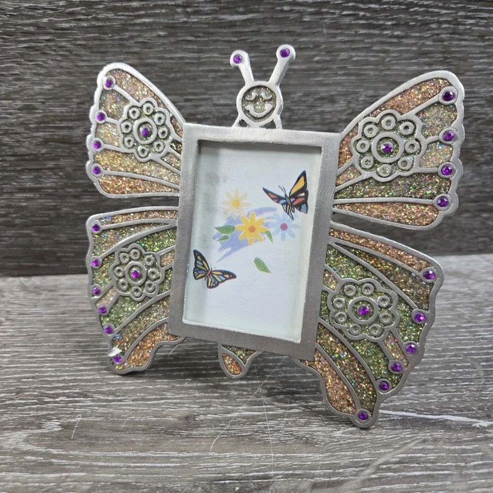 Pewter Butterfly Glitter Rhinestone Tabletop Mini Picture Frame 5x5